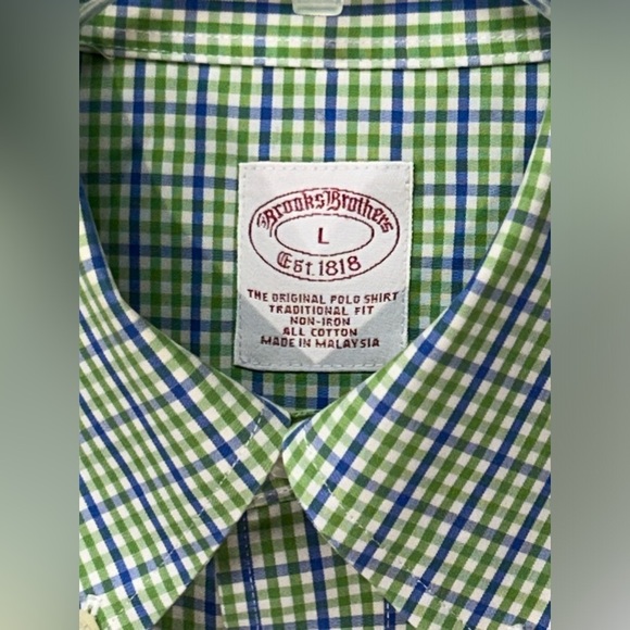 Men's Brooks Brothers Traditional Fit No Iron Short Sleeve‎ Shirt Blue Green L - Picture 3 of 4